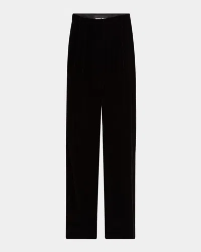 Giorgio Armani Pleated High-rise Velvet Trousers In Black