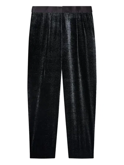 Giorgio Armani Pleated High-shine Trousers In Black
