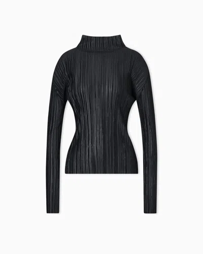 Giorgio Armani Pleated Jersey Long-sleeved Jumper In Black