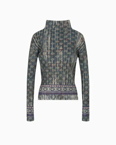Giorgio Armani Pleated Light Jersey Jumper With Print In Gray