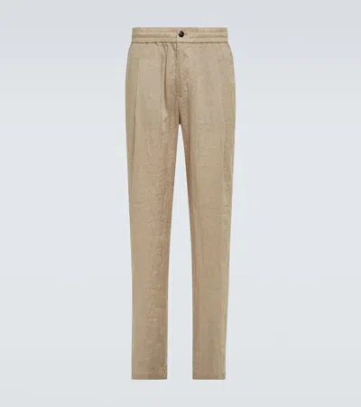 Giorgio Armani Pleated Linen Chinos In Neutral