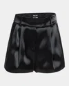 Giorgio Armani Pleated Liquid Silk Balloon Shorts In Solid Black