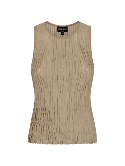 Giorgio Armani Pleated Lurex Top In Neutral