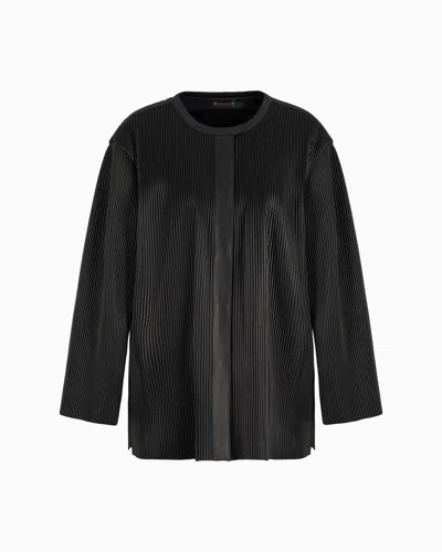 Giorgio Armani Pleated Nappa-leather Blouson In Black