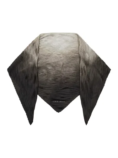 Giorgio Armani Pleated Printed Silk Scarf In Brown