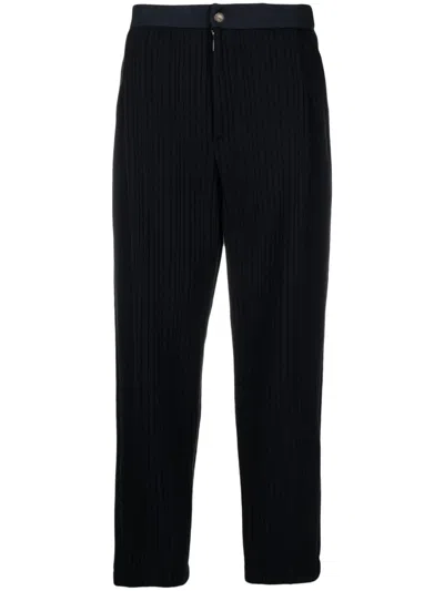 Giorgio Armani Pleated Quilted Tapered Trousers In Blue