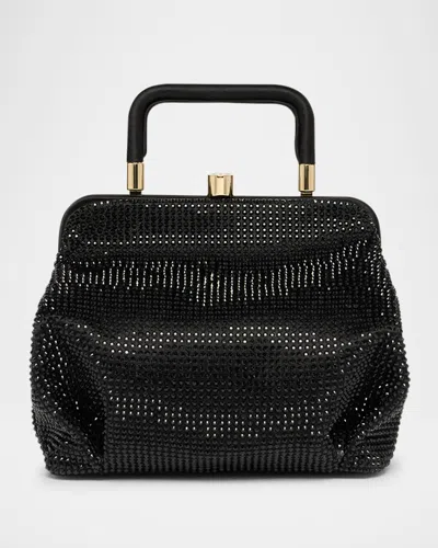Giorgio Armani Pleated Rhinestone Satin Shoulder Bag In Black