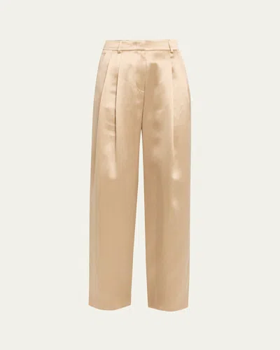 Giorgio Armani Pleated Satin Straight-leg Pants In Gold