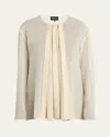 Giorgio Armani Pleated Silk Blouse In Solid White