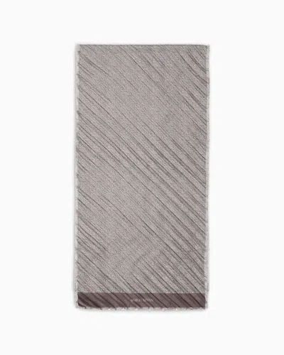 Giorgio Armani Pleated Silk Scarf In Brown