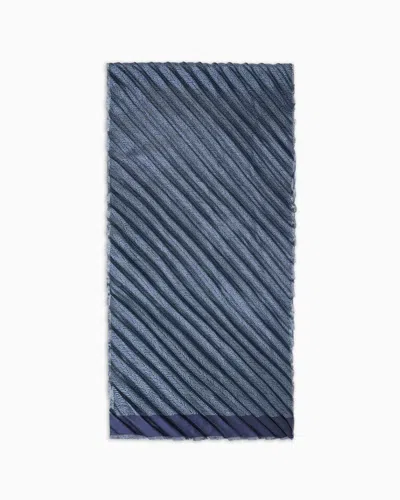 Giorgio Armani Pleated Silk Scarf In Blue