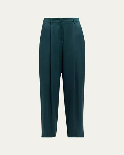 Giorgio Armani Pleated Silk Straight-leg Trousers In Green