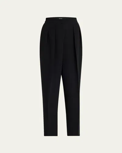 Giorgio Armani Pleated Silk Trousers In Solid Black