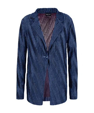 Giorgio Armani Pleated Single-breasted Blazer In Blue