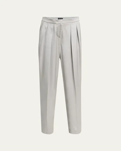 Giorgio Armani Pleated Skinny Leg Silk Trousers In Gray