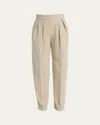 Giorgio Armani Pleated Stretch Wool Tapered-leg Trousers In Biege