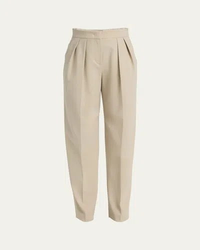 Giorgio Armani Pleated Stretch Wool Tapered-leg Trousers In Biege