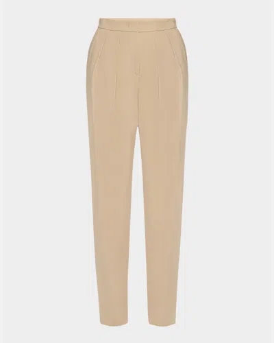 Giorgio Armani Pleated Stretch Wool Tapered-leg Trousers In Biege