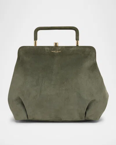 Giorgio Armani Pleated Suede Shoulder Bag In Green
