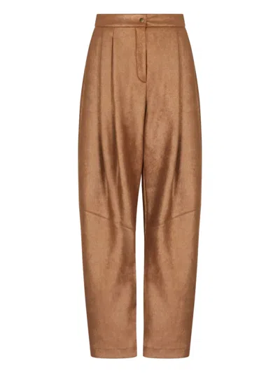 Giorgio Armani Pleated Tapered Trousers In Brown