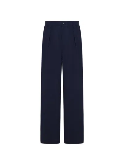 Giorgio Armani Men Wide-leg Tailored Linen Trousers In Blue