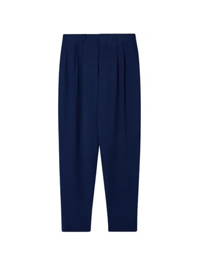 Giorgio Armani Asv Stretch Wool Seersucker Double-pleat Trousers In Blue