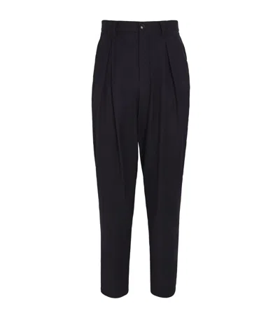 Giorgio Armani Tapered Wool Trousers In Blue