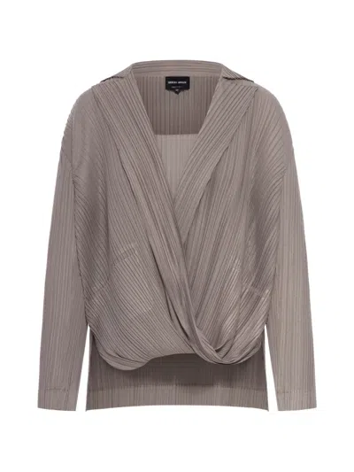 Giorgio Armani Long-sleeved Pleated Blouse In Animal Print