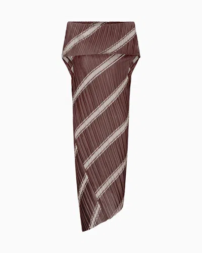 Giorgio Armani Pleated Two-tone Jersey Midi Dress In Brown