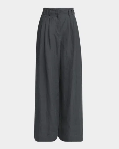 GIORGIO ARMANI PLEATED WIDE-LEG LINEN TROUSERS