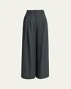 Giorgio Armani Pleated Wide-leg Linen Trousers In Dark Green