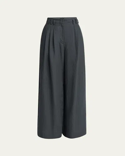 Giorgio Armani Pleated Wide-leg Linen Trousers In Dark Green