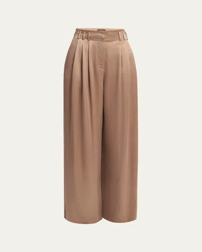 Giorgio Armani Pleated Wide Leg Viscose-blend Trousers In Solid Dark Orange