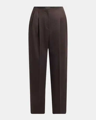 Giorgio Armani Pleated Wool Straight-leg Ankle Trousers In Black