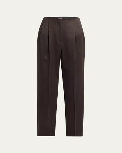 Giorgio Armani Pleated Wool Straight-leg Ankle Trousers In Brown