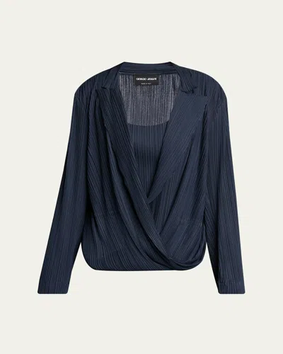 Giorgio Armani Plisse Jersey Layered Blouse In Blue