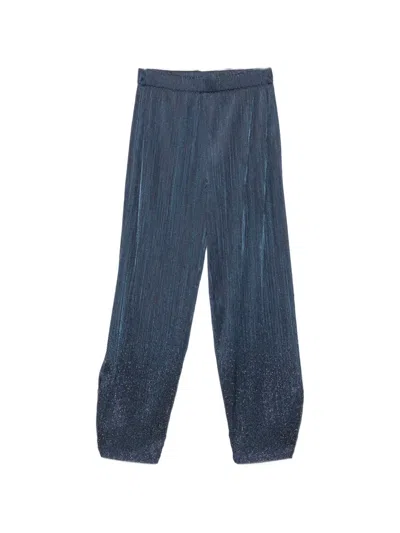 Giorgio Armani Plissé-effect Crystal-embellished Trousers In Blue