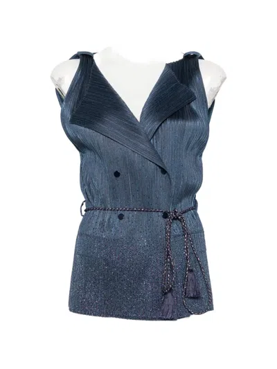 Giorgio Armani Plissé-effect Double-breasted Vest In Blue