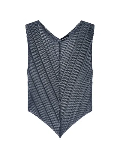 Giorgio Armani Plissé-effect V-neck Top In Blue