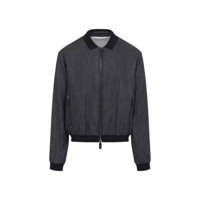 Giorgio Armani Pointed Collar Blue Linen Blouson Jacket