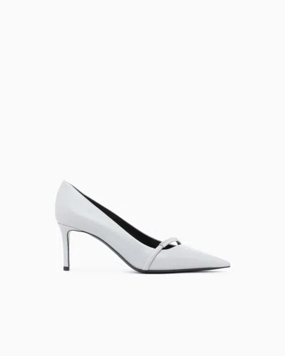 Giorgio Armani Pointed Leather Pumps With Metallic Strap In White