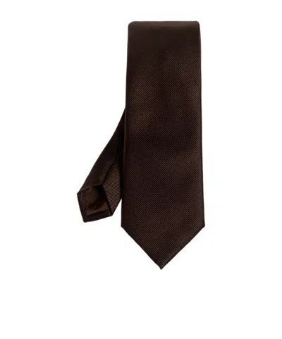 Giorgio Armani Diagonal-stripe Silk Tie In Brown