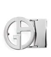 Giorgio Armani Polished Gunmetal-plated Ga Logo Belt Buckle In Black