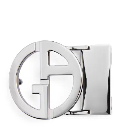 Giorgio Armani Polished Gunmetal-plated Ga Logo Belt Buckle In Black