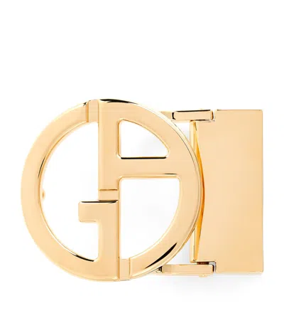 Giorgio Armani Polished Light Gold-tone Ga Logo Belt Buckle In Yellow