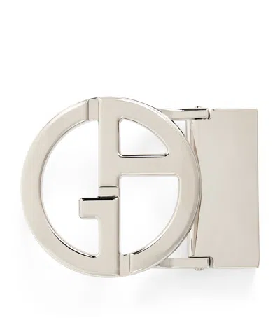 Giorgio Armani Polished Palladium-plated Ga Logo Belt Buckle In Grey