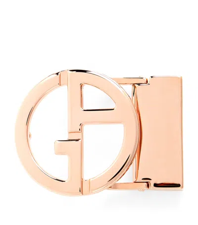 Giorgio Armani Polished Rose Gold-tone Ga Logo Belt Buckle In Yellow