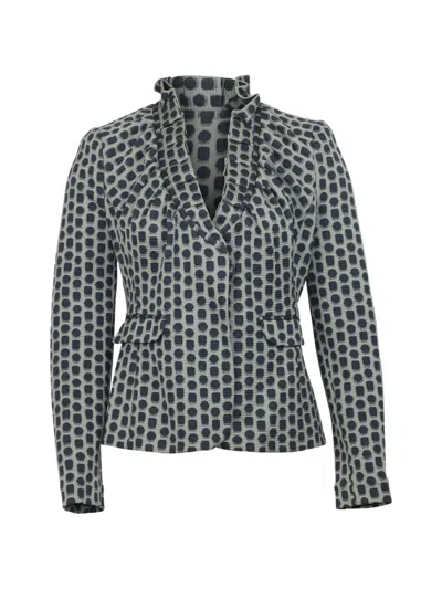 Pre-owned Giorgio Armani Polka-dot Ruffled Blazer In Gray