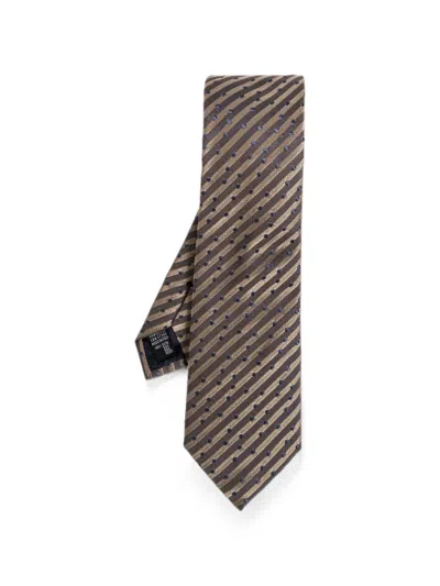 Giorgio Armani Polka-dot Striped Tie In Brown