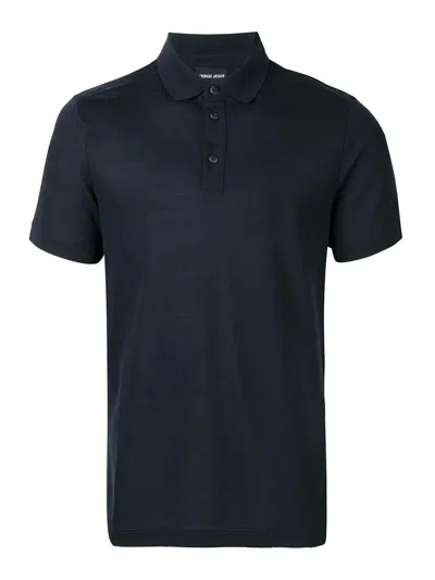 Giorgio Armani Button Placket Polo Shirt In Blue